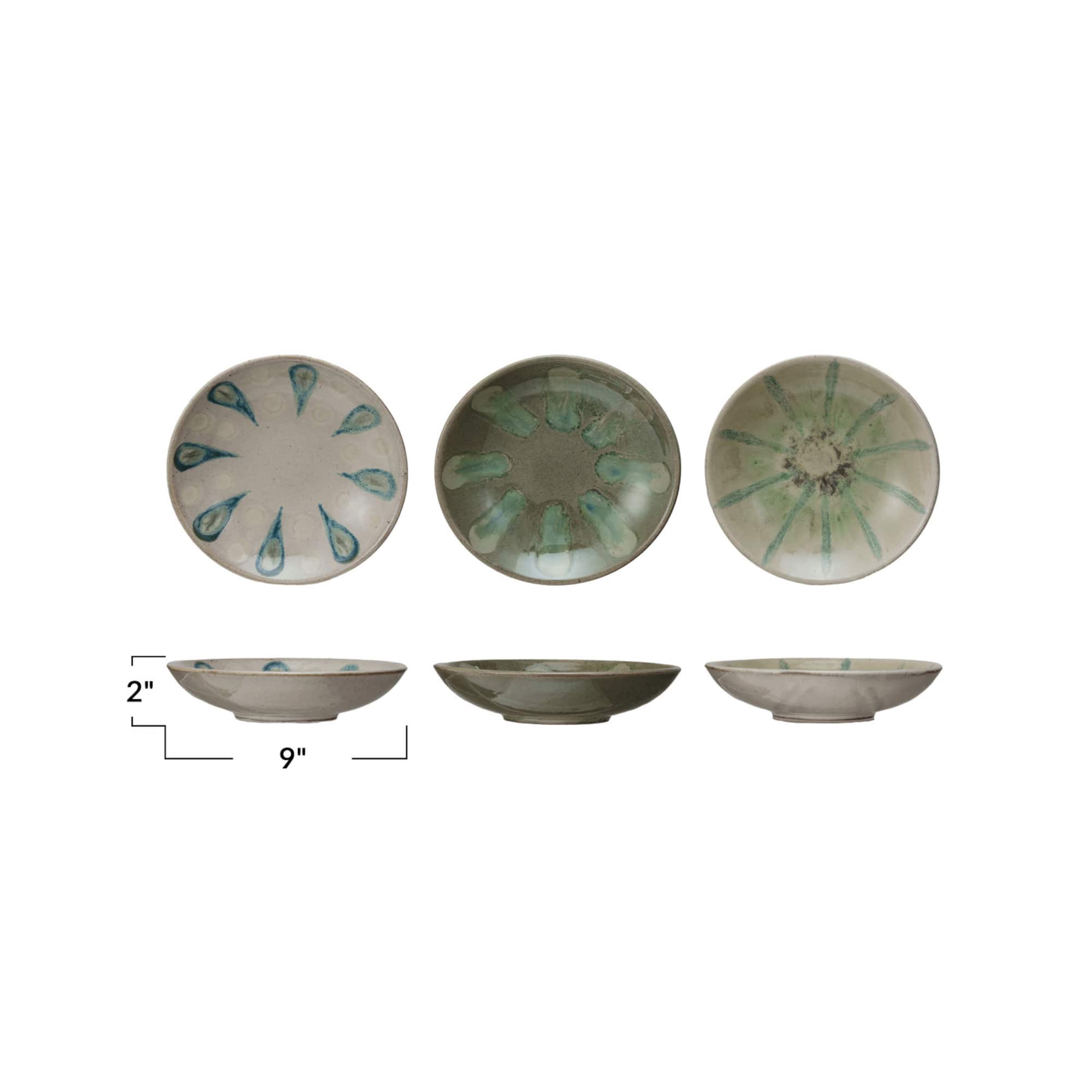 Hello Honey® 9" Geometric Harmony Stoneware Low Bowl Set